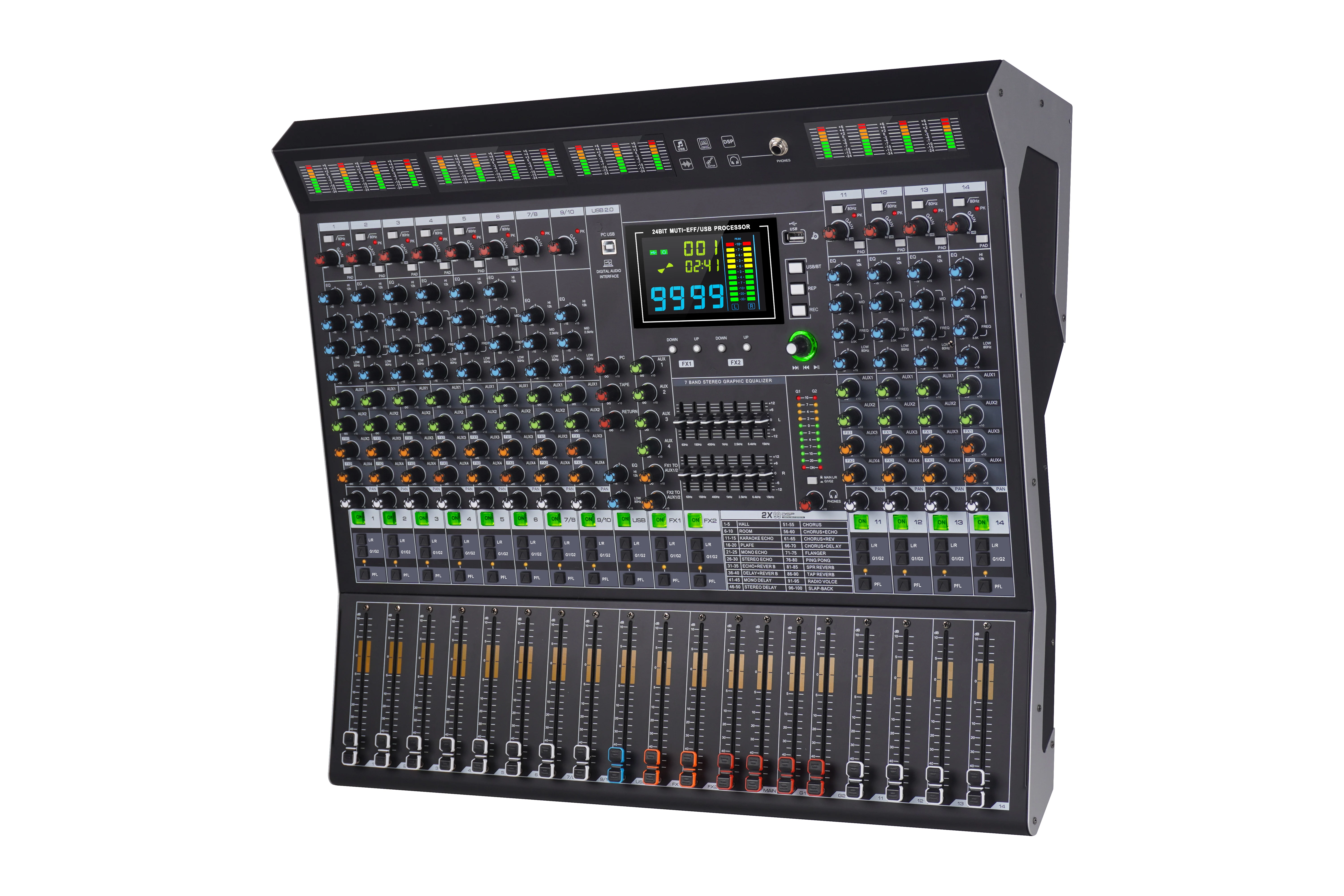 Professional Audio Mixer Mixing Console 10 14  18 22 Channel Built in BT USB Reverb PAD PFL for Performance Stage with Group