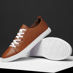 Classic Brand Men's Genuine Leather Shoes Fashionable Brown Sneakers Lace Up Men's Commuting Casual Driving Shoes Size:35-45