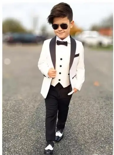 

Handsome White Boys Suits For Wedding 2023 Single Breasted Suits Clothing Kids Birthday Party Kids Formal Wear Jacket +Pant+Vest