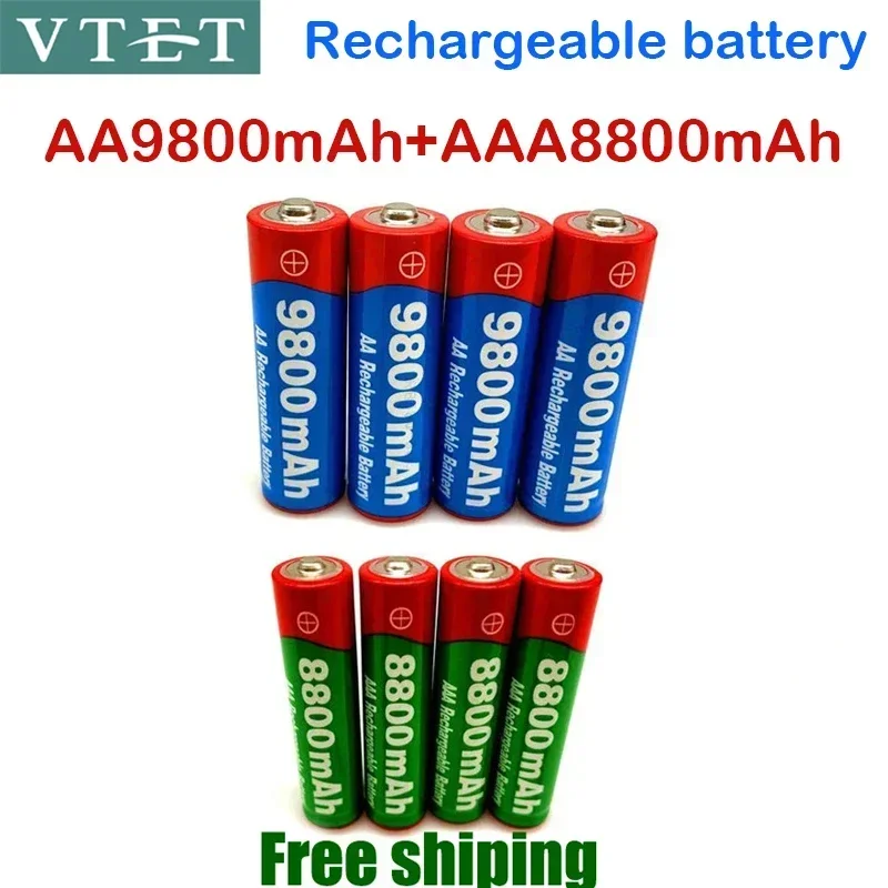 2025 New 1.5V AA9800mAh 1.5V AAA8800mAh NI-MH Rechargeable Battery  for LED Lamp Toy Mp3 Fan Remote Control  Pilha Recyclable