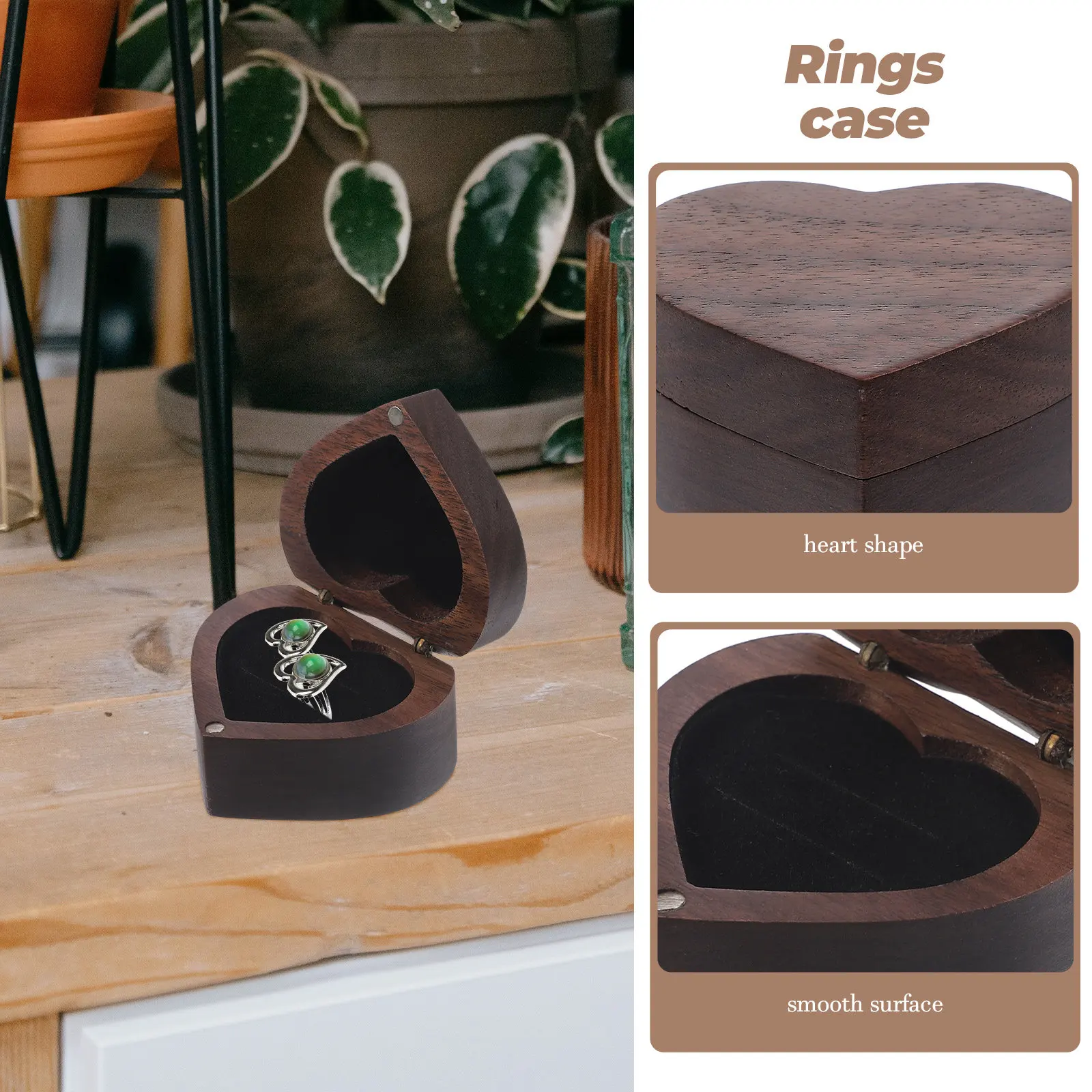 

Heart Shape Wooden Rings Box Wedding Rings Case for Proposal Engagement Ceremony Jewelry Storage Decorative Heart Shaped Ring