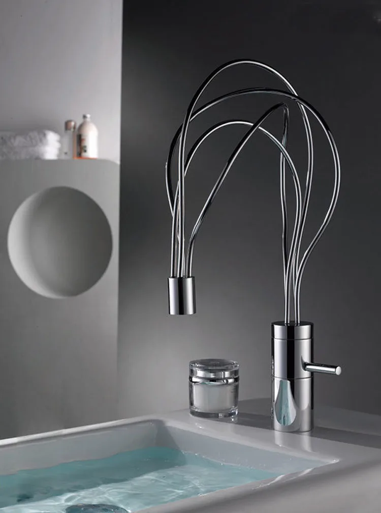 Nest Design Hot Cold Water Tap Bathroom Basin Vessel Faucet Chrome Finished Solid Brass Mixer Tap Single Dle Deck Mount