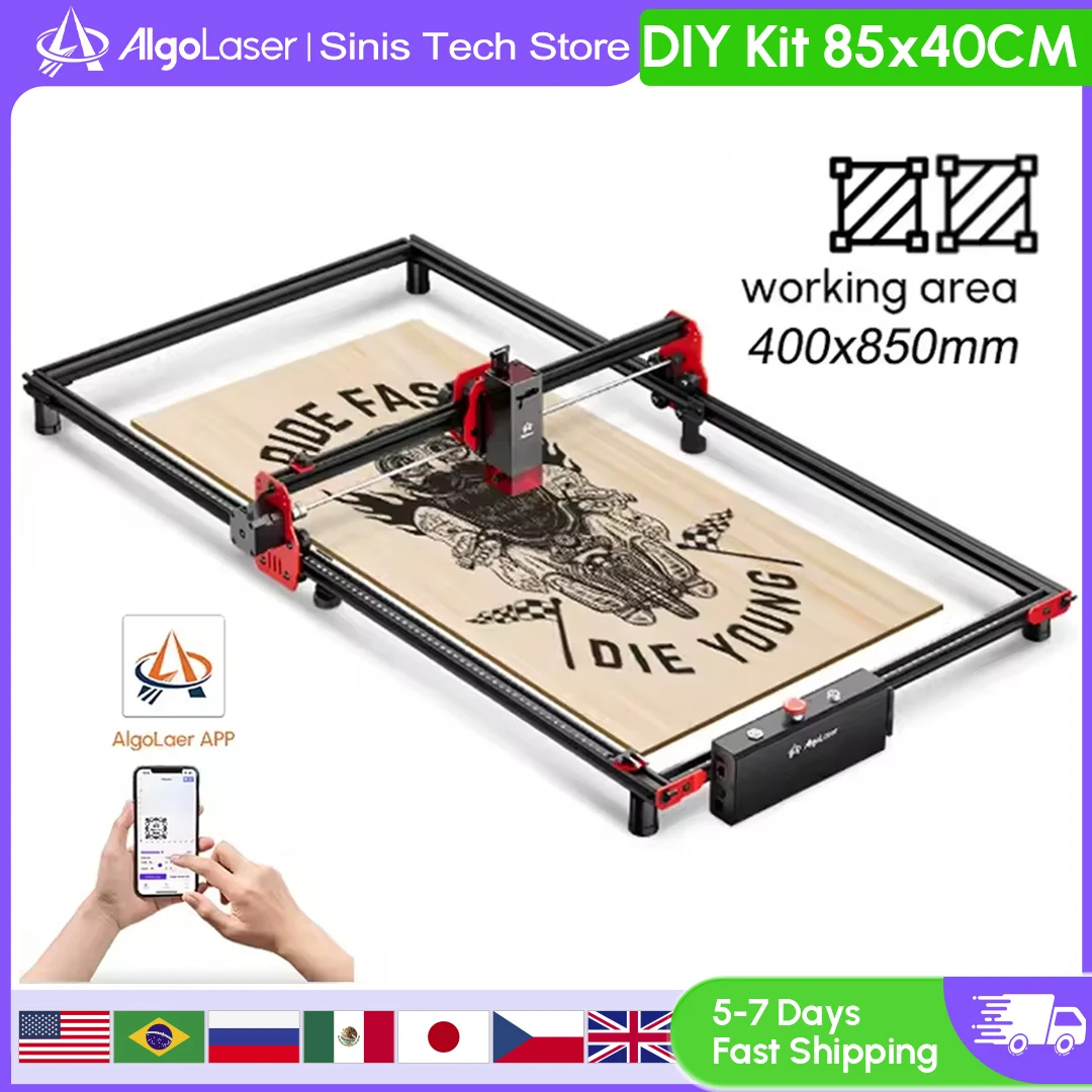 

AlgoLaser 10W 85x40CM Working Size Laser Engraver Cutter Business Tools Recorder Mobile Phone Control CNC Machine Printer Marker