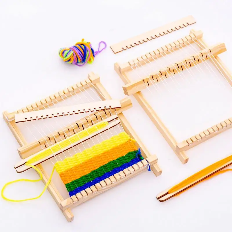 Knitting Loom Mini DIY tradycyjne drewniane tkactwo zabawki Loom Handmade maszyny dziewiarskie z akcesoriami dla dzieci dzieci