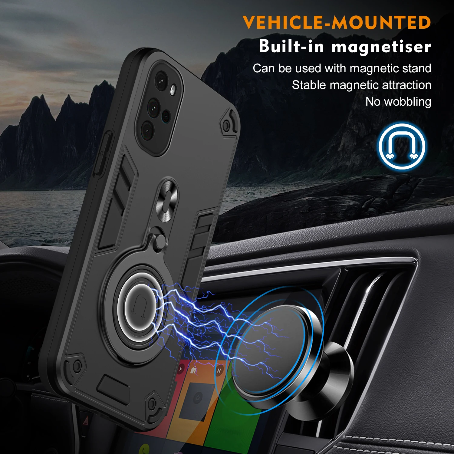 Case for Motorola Moto G22 Car Mount Magnetic Ring Holder Silicone Hard Armor Phone Cover MotorolaG22 XT2231-1 XT2231-2 XT2231-5