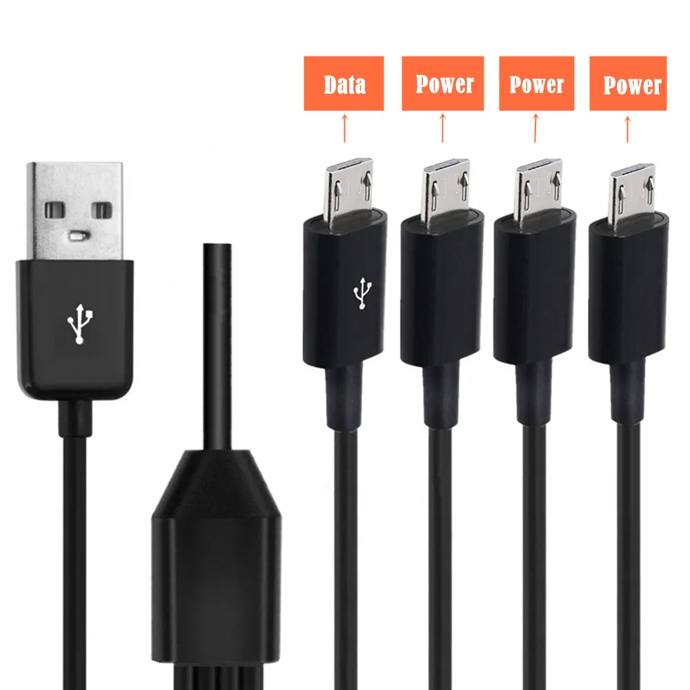 USB 2.0 A Male To 4 Micro USB 5 Pin Male Splitter Y Data Sync and Charge Connector Adapter Cable 0.5m/1.5m Black White