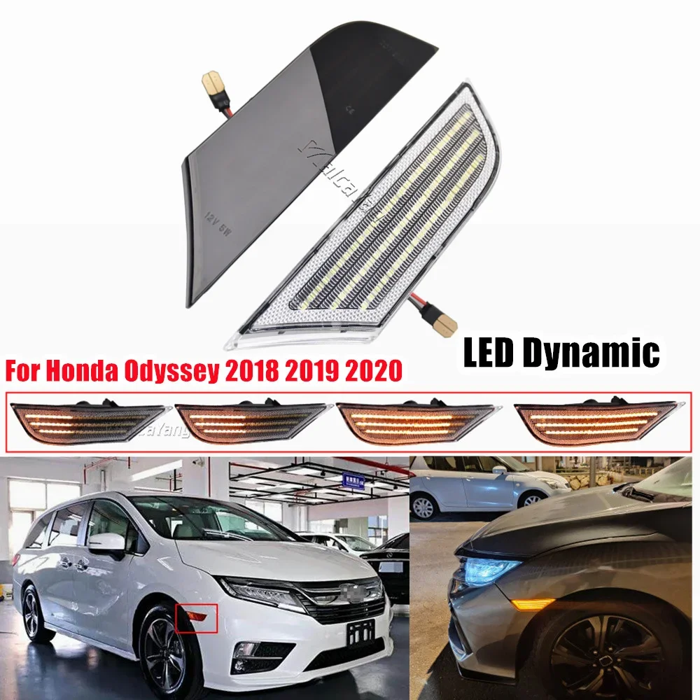 

2Pcs Car LED Front Bumper Side Marker Turn Signal Light Sequential Blinker For Honda Odyssey 2018 2019 2020