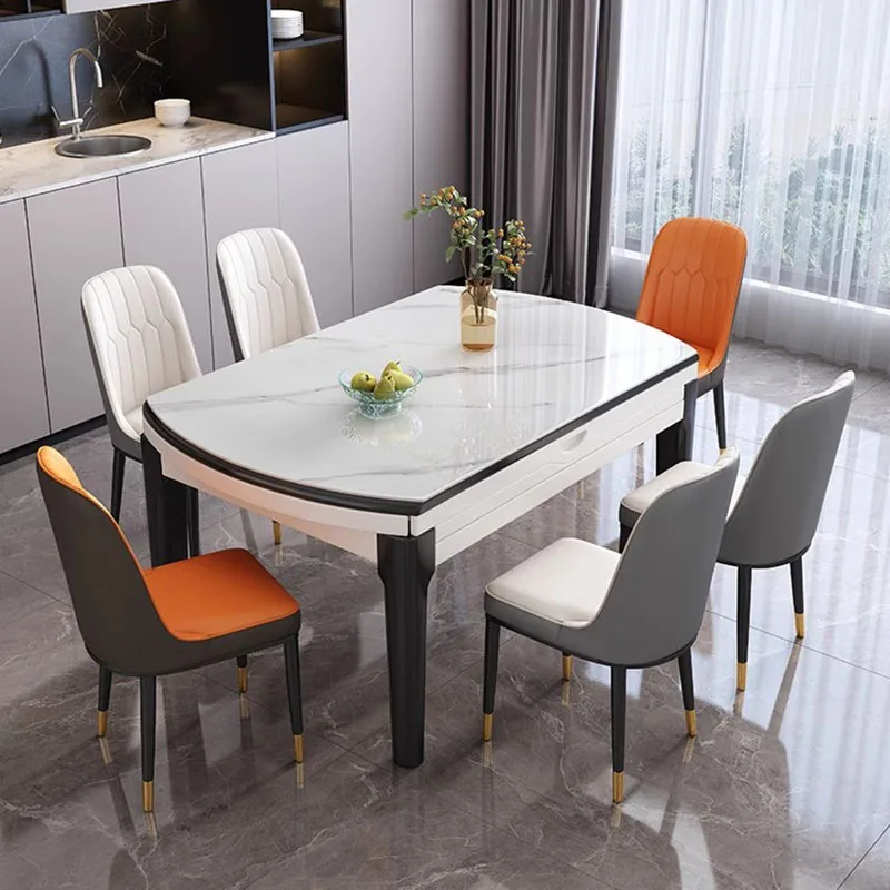 Chairs Extendable Dining Table Folding Luxury Marble Living Dining Table 8 People Rectangle Mesa Comedor Kitchen Furniture