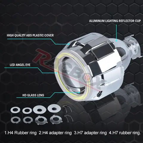 70 मिमी एलईडी हेलो एंजेल आई 2.5 इंच हेडलाइट लेंस बाई-क्सीनन प्रोजेक्टर लेंस सफेद रिंग रेट्रोफिट H4 H7 ऑटोमोबाइल एक्सेसरीज़ के लिए 8 best sales प्रोजेक्टर लेंस - №6