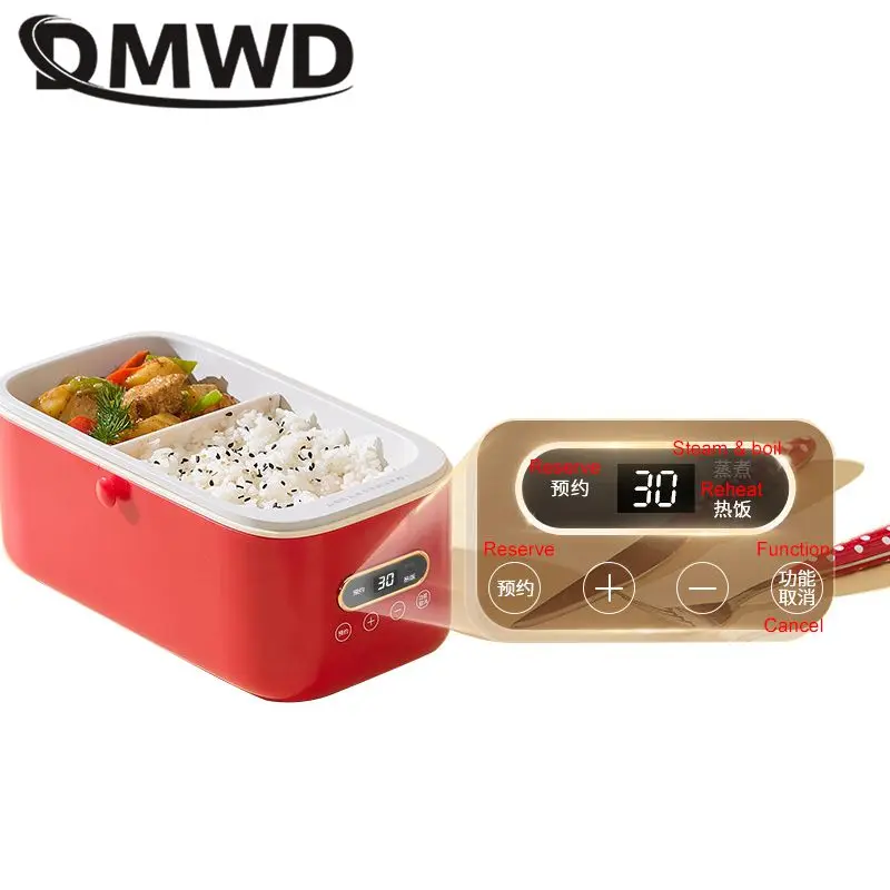 DMWD Electric Lunch Box Portable Rice Cooker Cooking Container Heating Machine 1L Hot Pot Frying Pan Thermal Food Heater Steamer