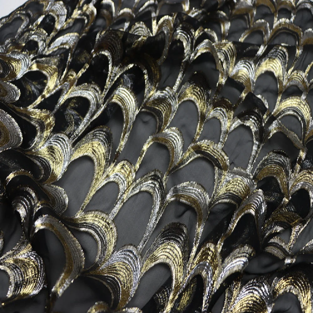 Beautiful Nice Quality SummerSilk Metallic Fabric Opal Black Gold Silver Finish Scale Lurex for Women Skirt Cloth