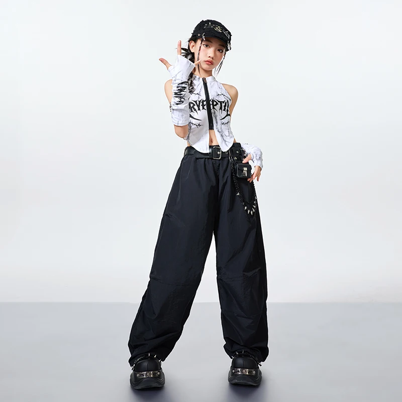Mädchen Hip Hop Outfits Crop Tops Tiered Röcke Kind K-pop Streetwear Goth Rock Kind Jazz Mädchen Gruppe Street Dance kleidung Set