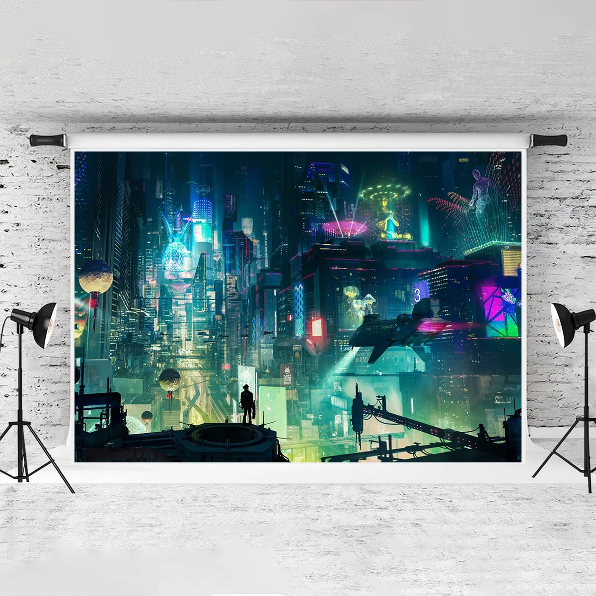 Cyber Digtal Future City Backdrop Music Bar Photography Adult Birthday Party Decor Background Live House Background Banner