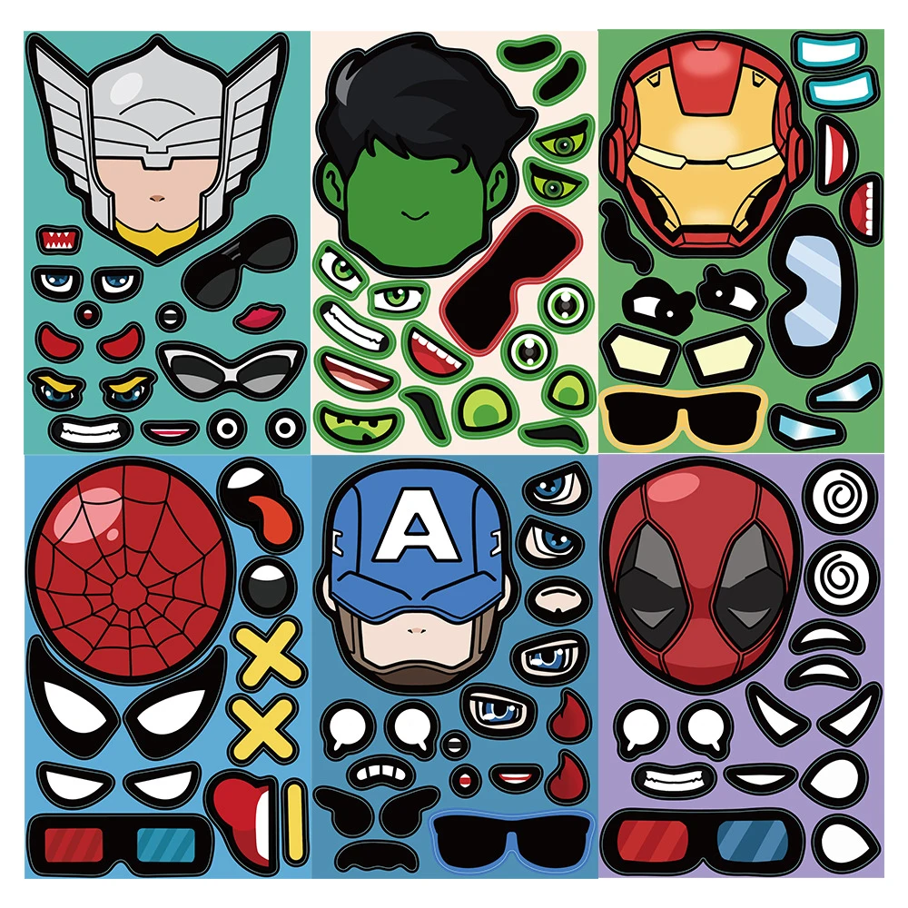 

8/16Sheets Disney Marvel Super Hero Make-a-Face Puzzle Stickers Assemble Jigsaw Toys For Kids Funny Game Children Party Favor