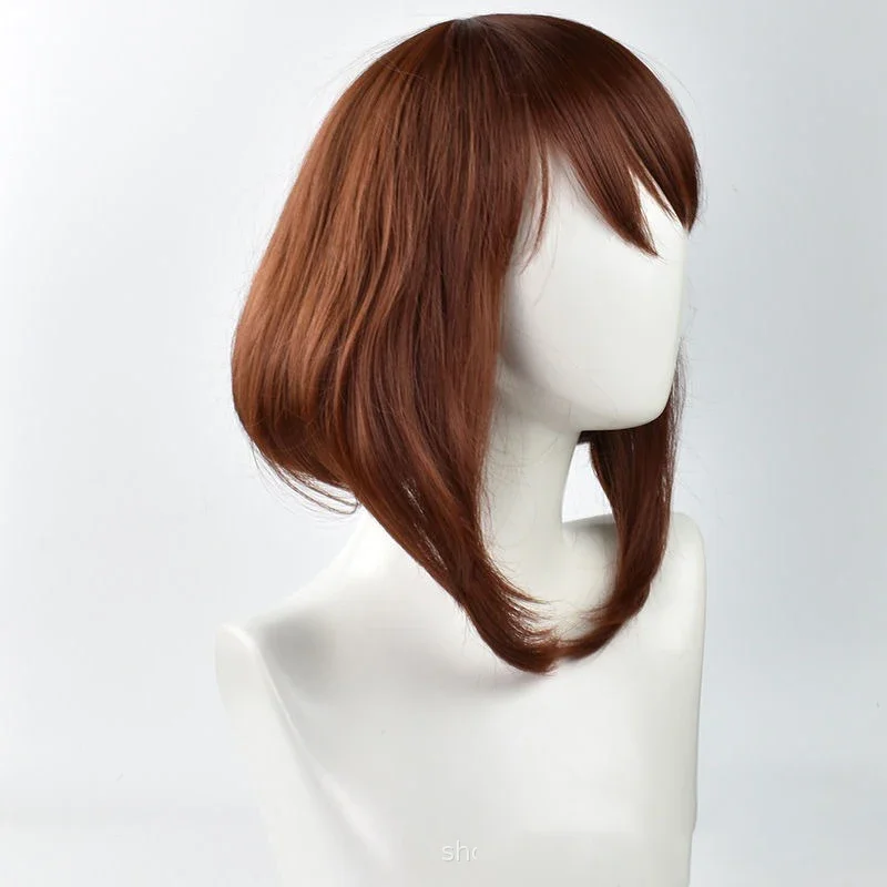 Peluca de modelado de rol de Anime My Hero Academia, cubierta de OCHACO URARAKA, Cosplay de pelo corto para mujer, ropa diaria, tocado, peluca esponjosa