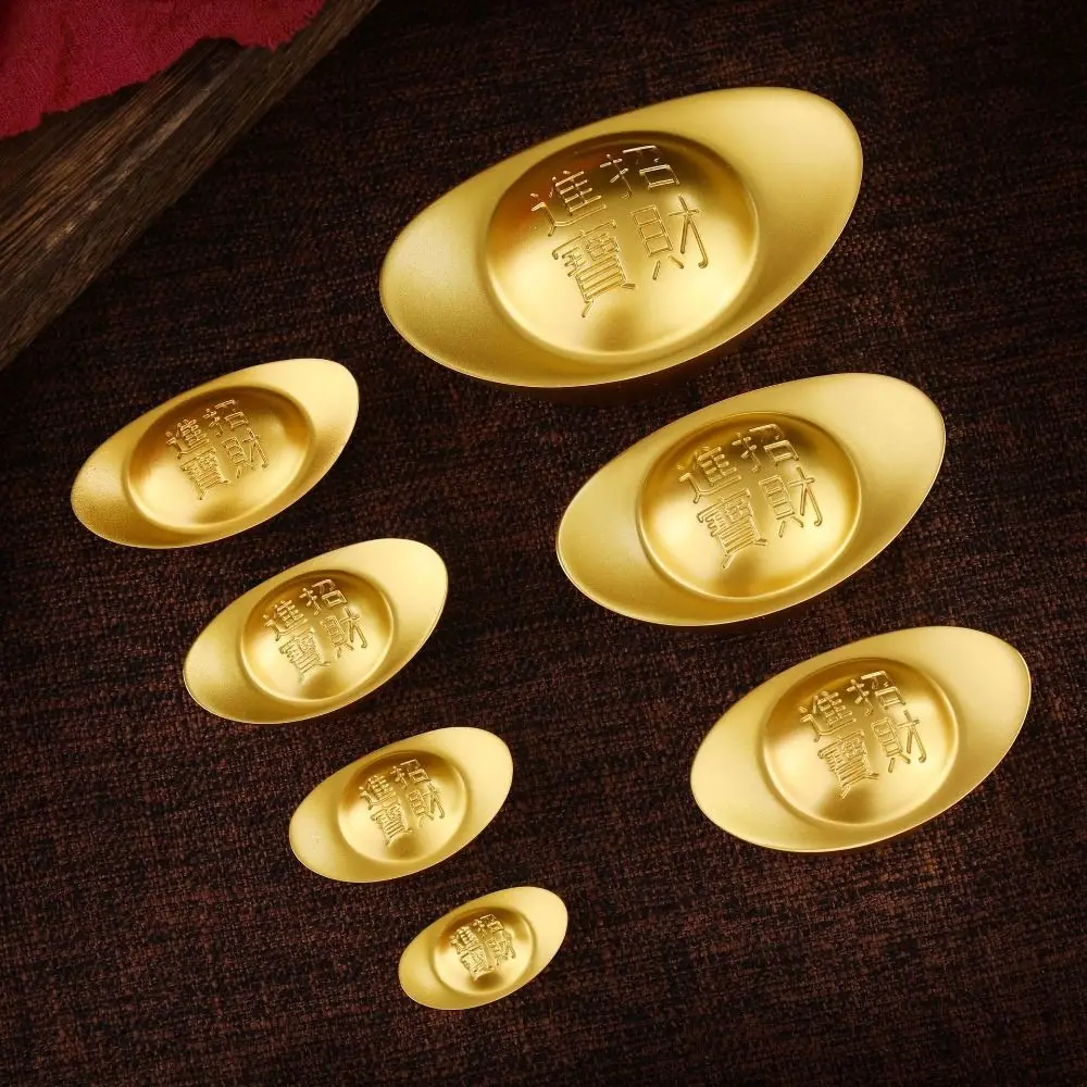 Retro Delicate Gold Ingot Sculpture Antique Alloy Fake Gold Coin Creative Treasure Bowl Gifts Crafts Table Decorations