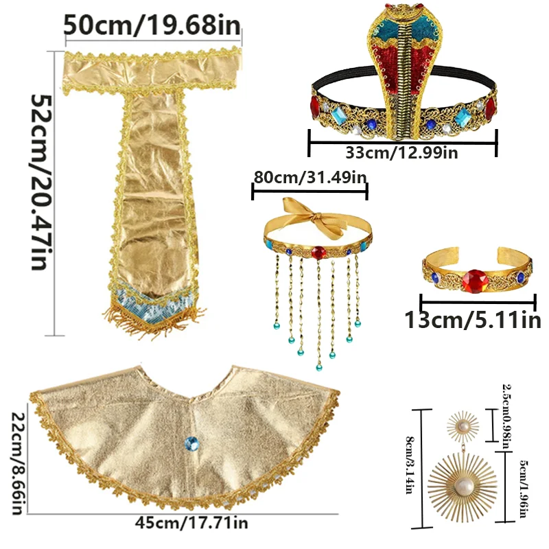 PESENAR Egyptian Costume Accessory Includes Egyptian Belt Collar Wristbands, Multicoloured