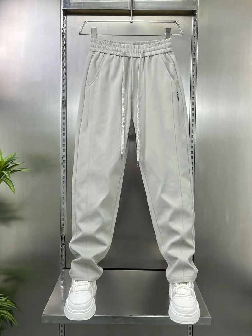 

Men's Spring Summer Breathable Slim Fit Casual Pants Elastic Waist Harlan Loose Quality Polyester Fiber Straight Leg Pants