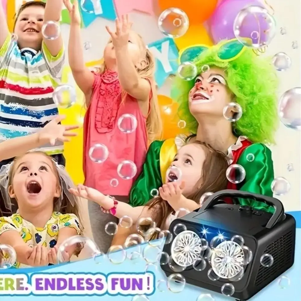 Máquina de burbujas completamente automática, 26 agujeros, espectáculo de escenario, soplador de burbujas eléctrico, juguetes con 2 ventiladores de mano