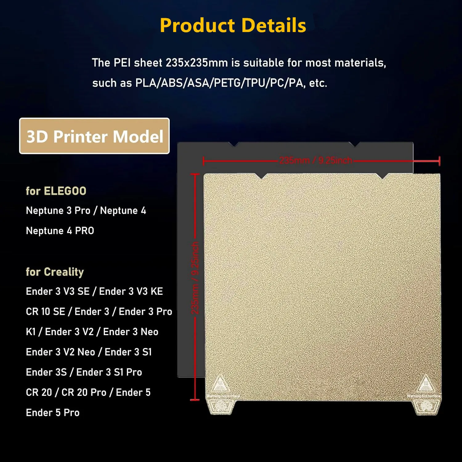 

PEI Sheet 235x235mm Double Side Textured Magnetic Build Plate Flexible Removable Steel Bed for Creality Ender 3/3 V2/Neo K1 K1C