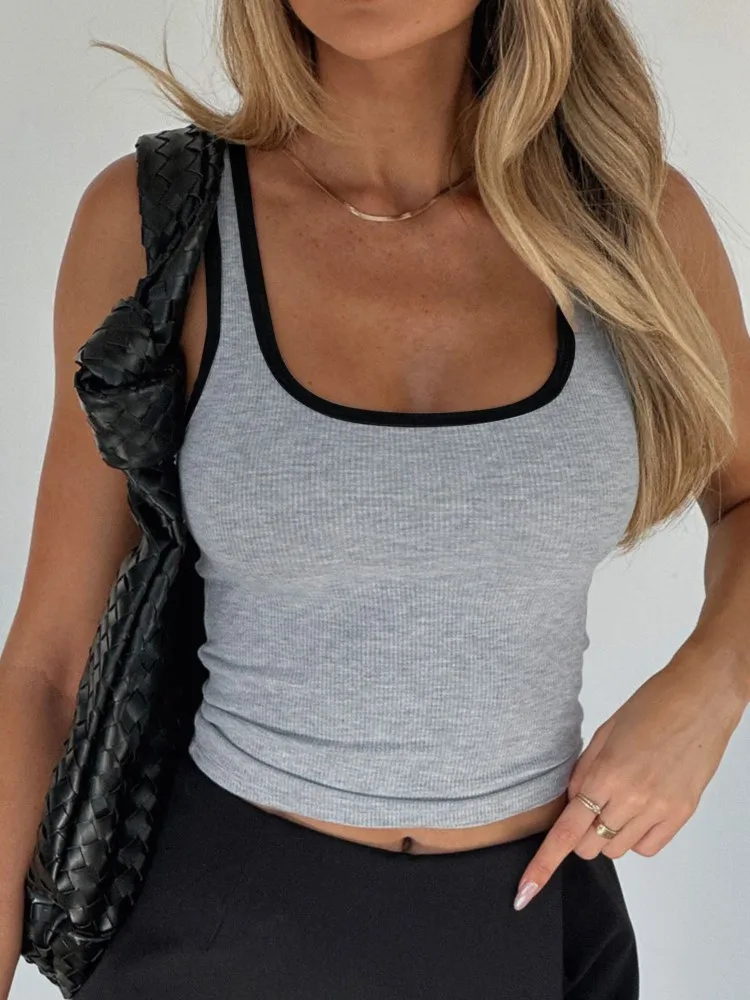 Summer Ribbed Women's Vest Top Slim Sexy Camisole Outfits Chic Contrast Color Beach Basic Female Tank Camis Sporty Vest Clothing
