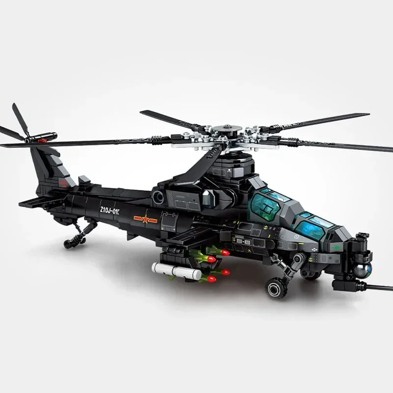 Technical Military Helicopter Z-10 Model Building Blocks City SWAT Armed Aircraft Gunship Warship Bricks Toys For Kid Adult Gift