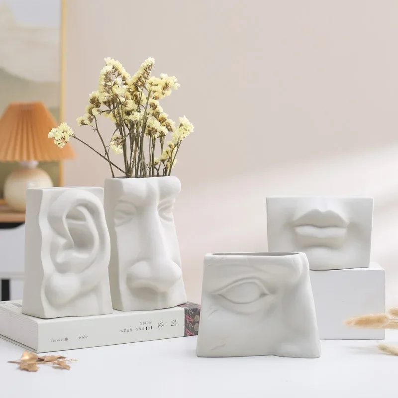 Novel Ceramic Face Organs Vase Decorative Porcelain Human  Flower Vase Tabletop Body Art Ornament Novelty Craft Furnishing