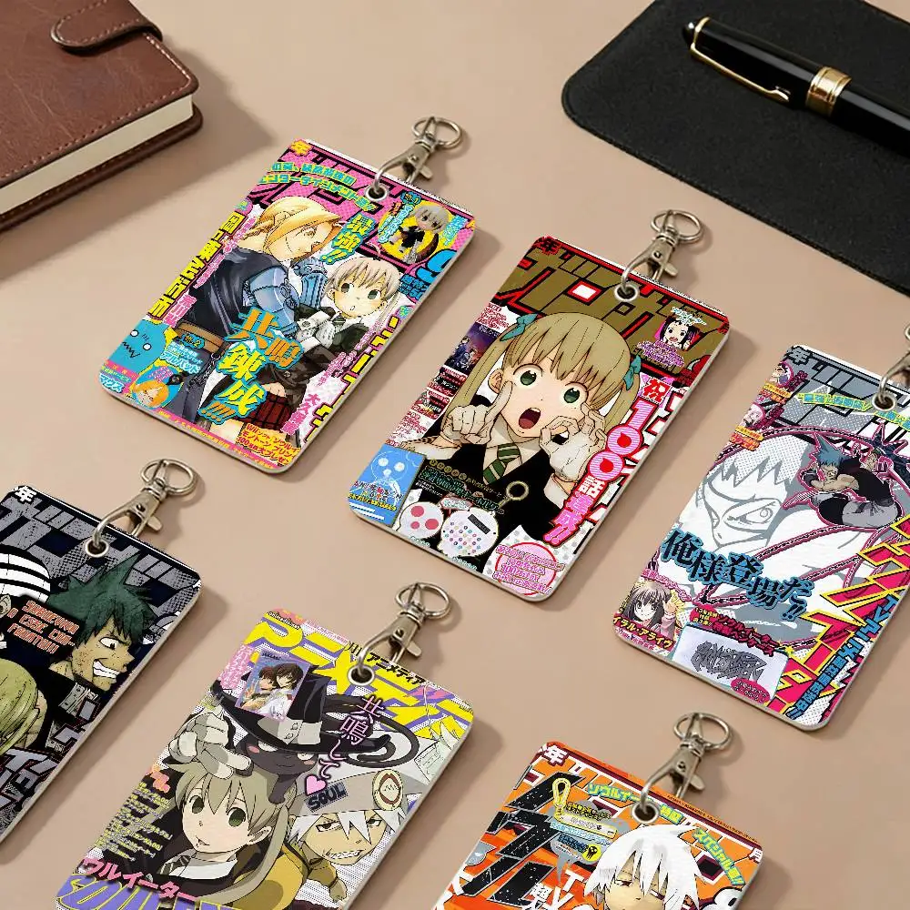 

Кожаные чехлы-картхолдеры S-Soul E-Eater Anime из полиуретана с защитой от потери для студенческих удостоверений, пропусков в кампус и ключей