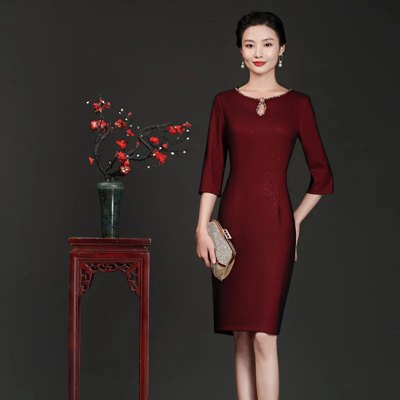 

Yourqipao Summer Mother Evening Dress Noble Elegant Temperament Banquet Party Skirt Chinese Style Wedding Dress for Women