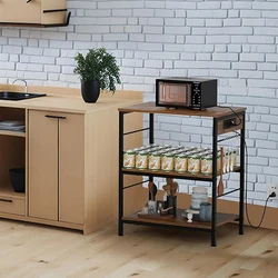 Bakers Rack with Power Outlet Microwave Stand Cart 3 Tier Coffee Bar Table Kitchen Storage Shelf Rack with 10 S-Shaped Hooks