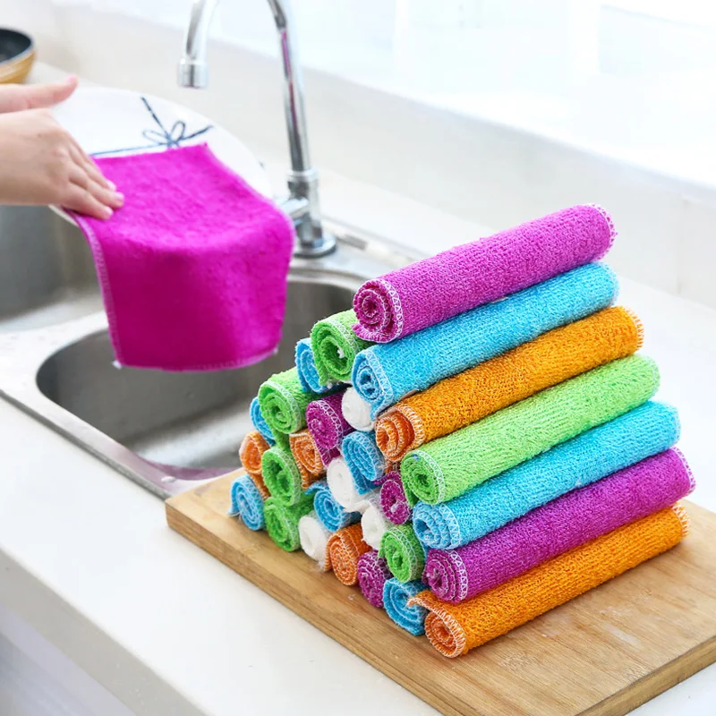 1Pc Anti-grease Dish Cloth Bamboo Fiber Dishcloth Kitchen Wiping Rags Household Washing Towel Scouring Pad Home Cleaning Cloth