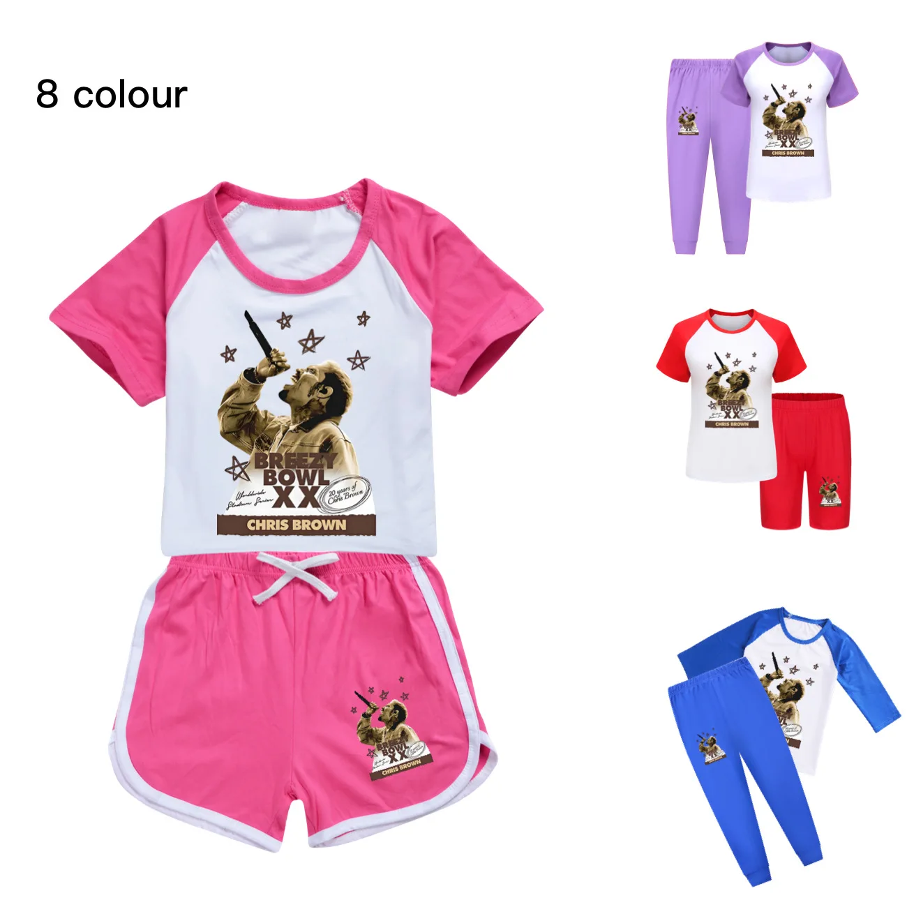 Kids Girls Clothes Outfits Breezy Bowl Chris Brown T-shirt Shorts Children Home Casual Sports Short-sleeved Pyjamas Suit4735