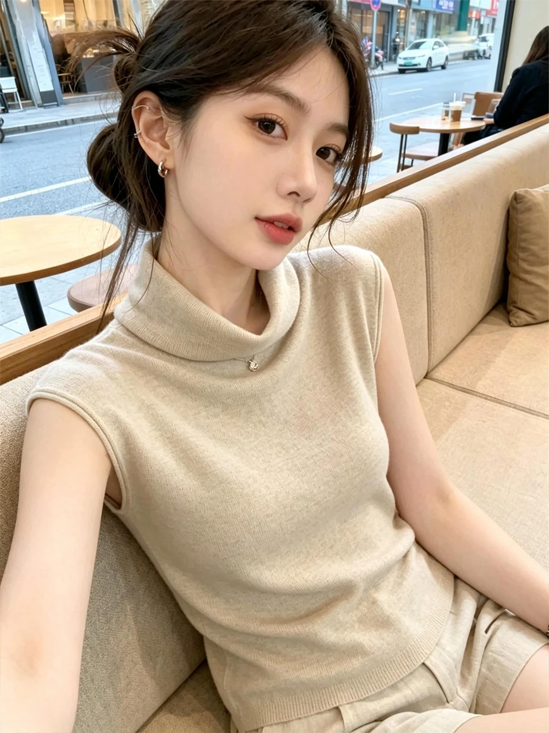 Commute Style High Neck Knitted Vest Women's Casual Sleeveless Top Versatile Summer Fashionable Outerwear Inner Match