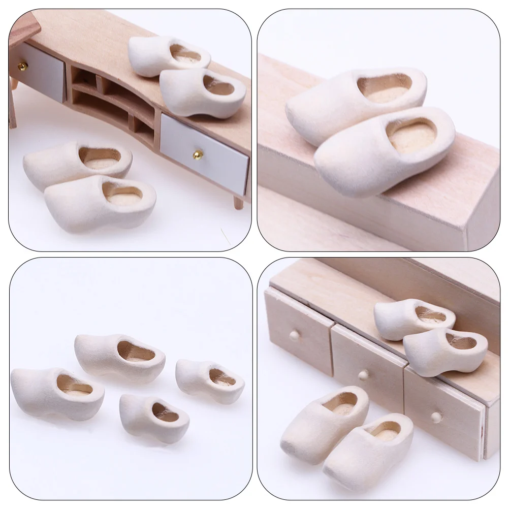 4 Pcs Mini Wooden Shoes Home Accessories House Decor Blank Layout Simulation Handmade Klompen Child Model