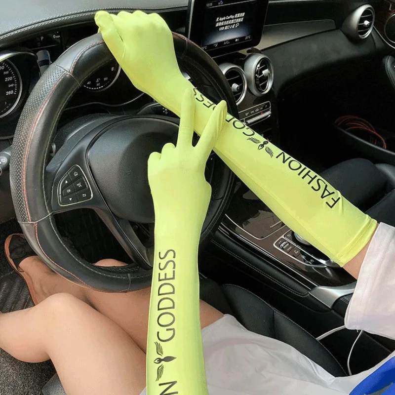 Dopamina Color brillante dedo mangas de hielo mujeres verano resistente a los rayos UV guantes finos brazo mangas protectoras solares conducción cinco dedos
