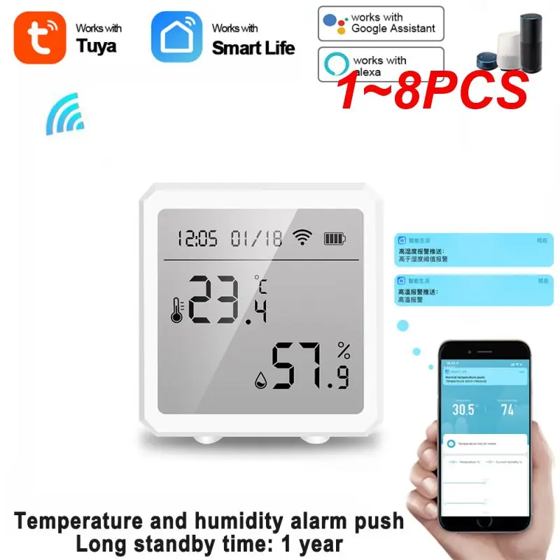 

1~8PCS Tuya WIFI Temperature Humidity Sensor Indoor Hygrometer Thermometer Detector Smart Life Remote Control Support Alexa