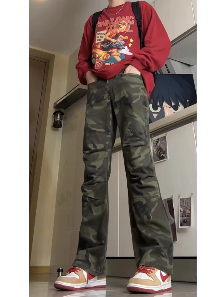 

American Retro Camouflage Jeans Men's Paratrooper Loose Straight Leg Workwear Trousers Youth Faion Autumn Cotton Polyester ...