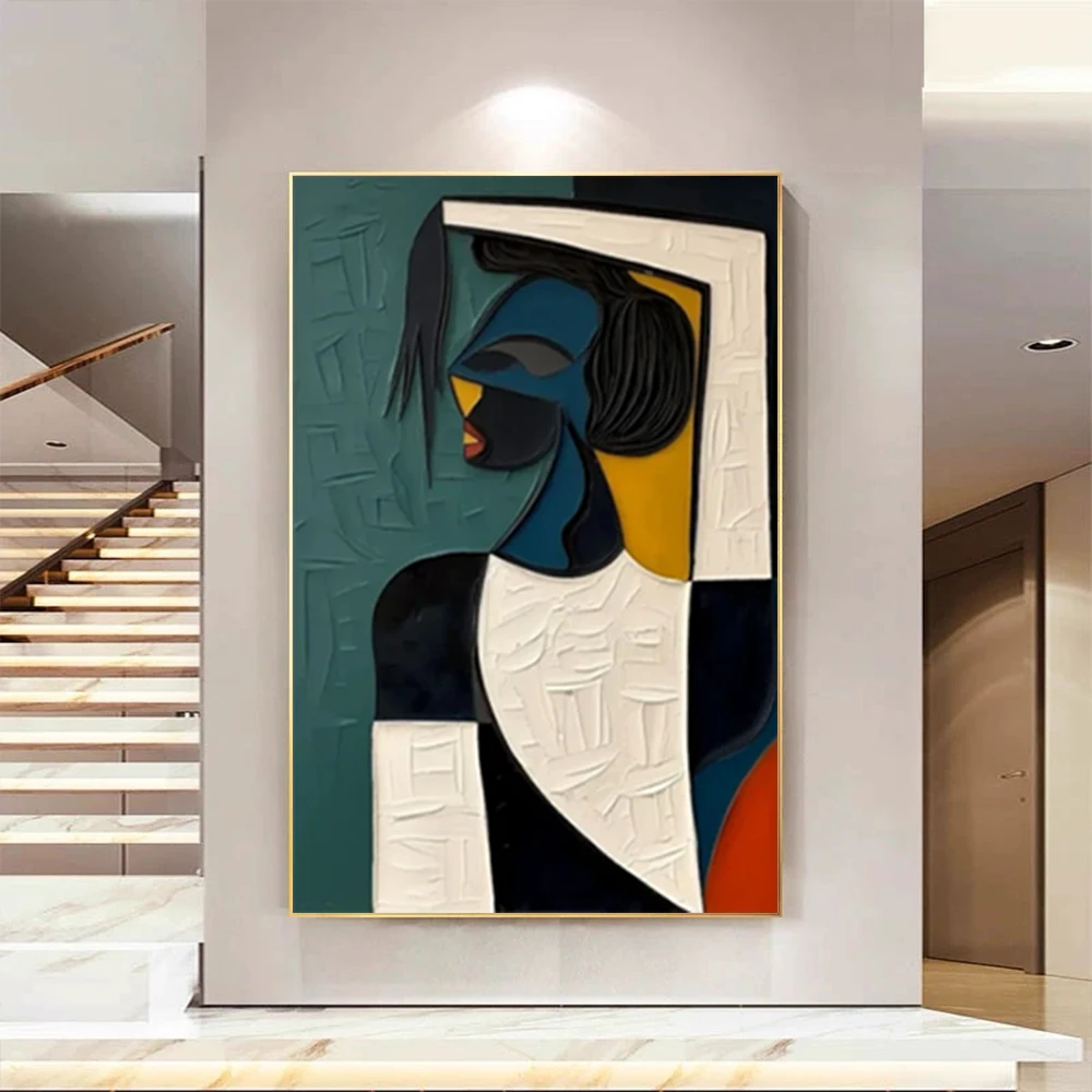 Large Scale 3D Textured Mural Hand-Painted Abstract Oil Painting in Picasso Style Modern Decorative Artwork for Home Or Office
