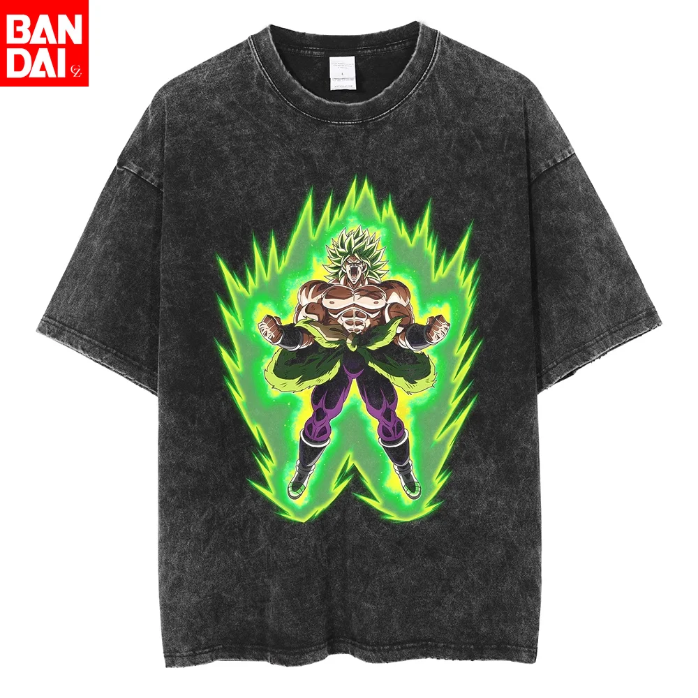 

Dragon Ball Super Broly Super Saiyan Green Auras Vintage Washed T Shirt 2026 Summer Streetwear Anime Graphic Tee for Men Women