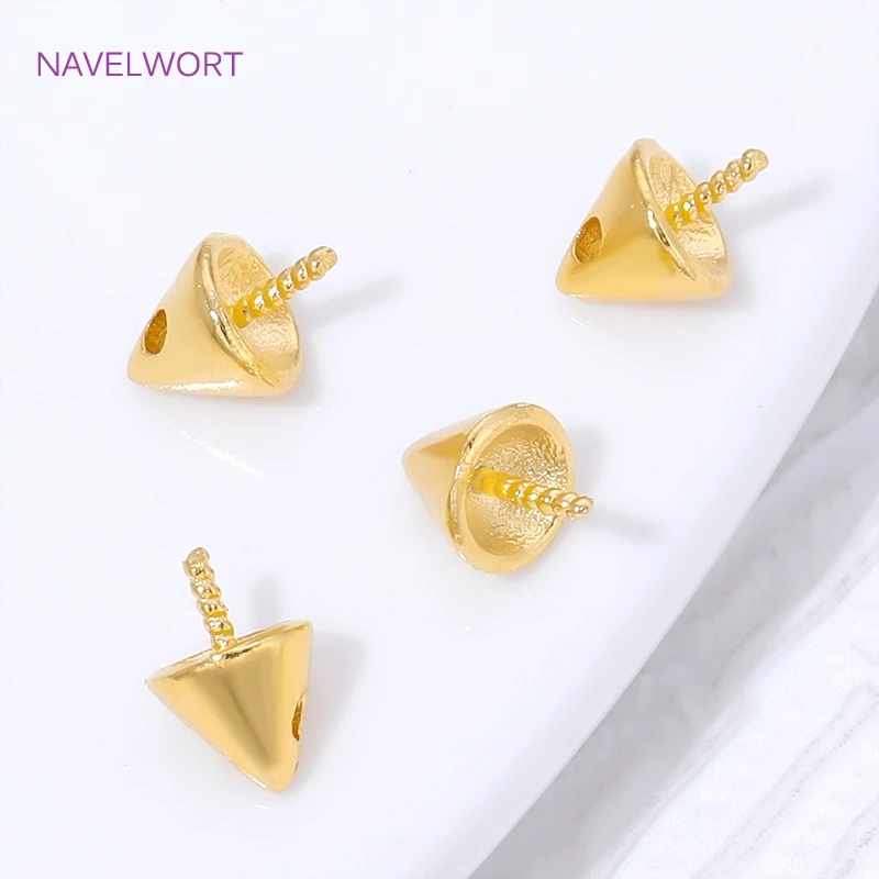 

Шапочки для бусин конусные с пином Заглушки для бусин конической формы с позолотой 18K и жемчужными соединителями, латунные заглушки для бусин, фурнитура для изготовления украшений своими руками