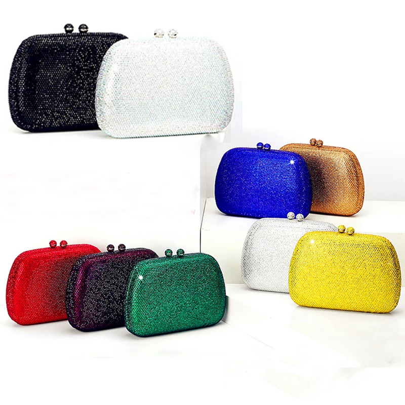 Bling Yellow/Red Diamond Clutch 9 Colors Party Dinner Purse Women Crystal Evening Bags Bridal Wedding Rhinestone Handbags