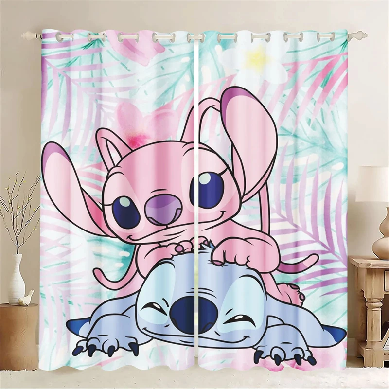 

Blackout Curtains Stitch Cartoon Cute Pattern Opaque Two-piece Balcony Decoration Multi-size Opaque Curtains Room Decoration