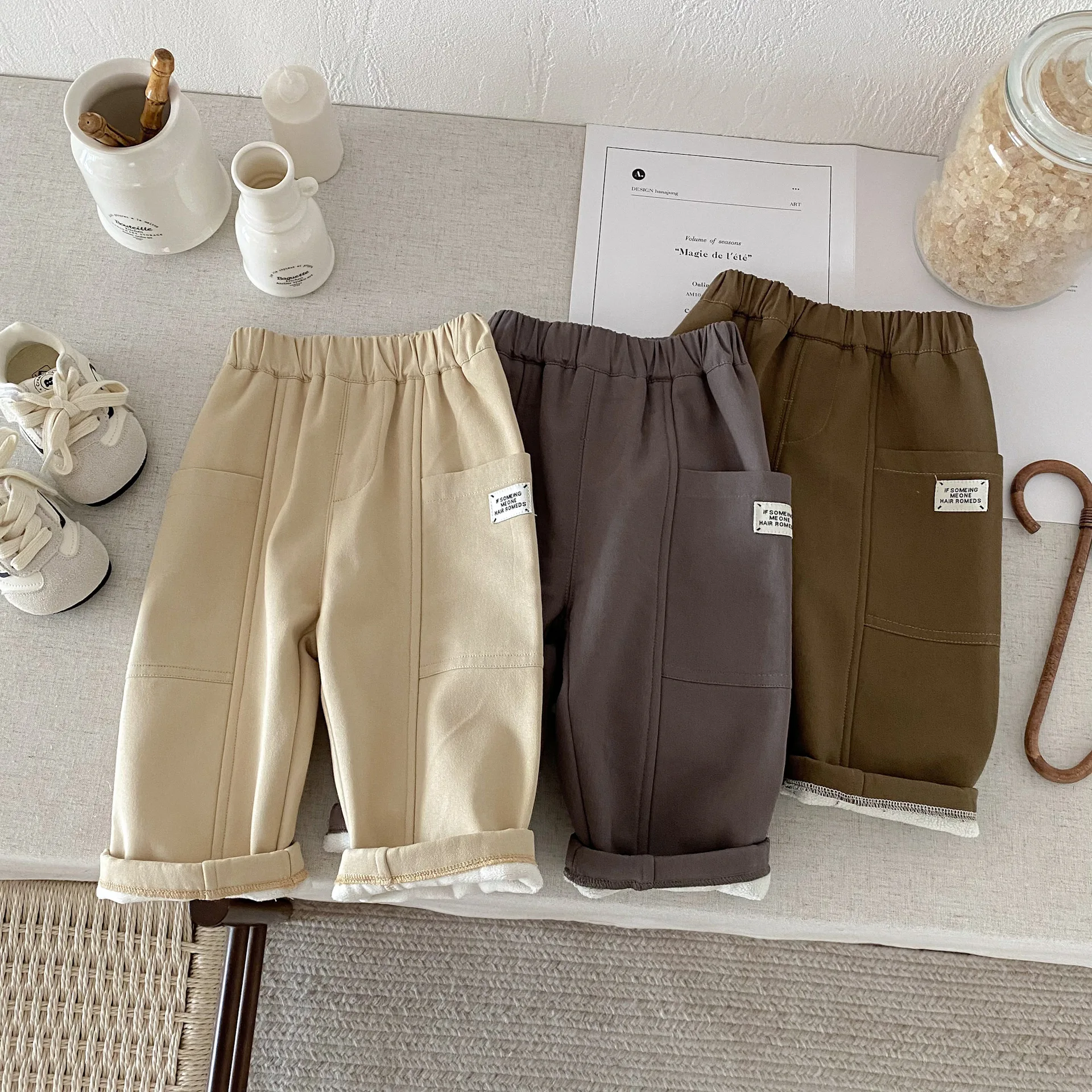 

Children Plus Velvet Pants 2025 Winter Korean Solid Color Baby Boy's Casual Pants 0-5Year Kid's Trousers