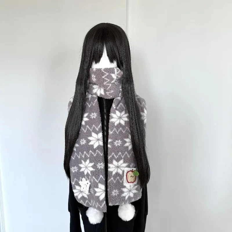 ผ้าพันคอผู้หญิงอเนกประสงค์ลายลูกบอลคริสต์มาส ผ้าพันคอปักลายการ์ตูนน่ารักสไตล์ญี่ปุ่น ลายเกล็ดหิมะ ผ้าพันคออุ่นๆ สำหรับฤดูใบไม้ร่วงและฤดูหนาว