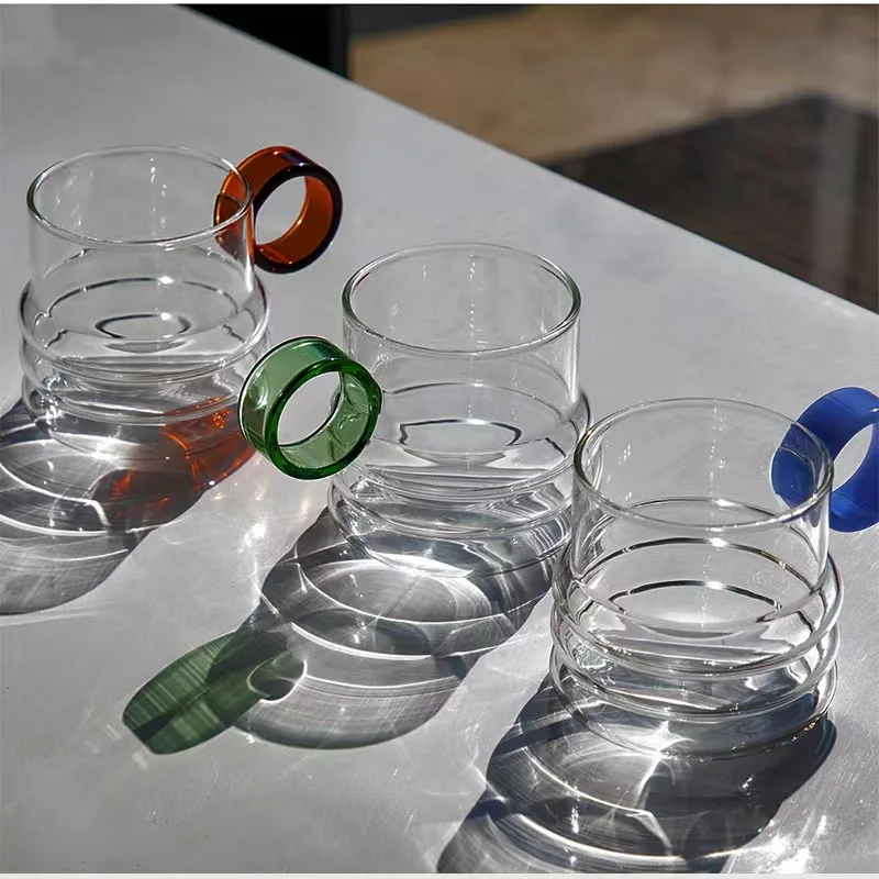Simple Ring Handle Glass Cup Transparent Heat-resistant Glass Milk Juice Coffee Cup Drinkware the Best birthday Gift for Friends