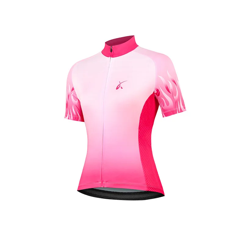 Bicycle Pink Flame Short Sleeved Cycling Suit Mountain Bike Moisture Wicking Breathable Quick Drying Top for Women