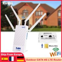 KuWfi Outdoor CAT4 4G LTE Router 300Mbps 2.4GHz Wifi Router 4pcs External Antennas with SIM Card Slot WAN/POE Port for IP Camera
