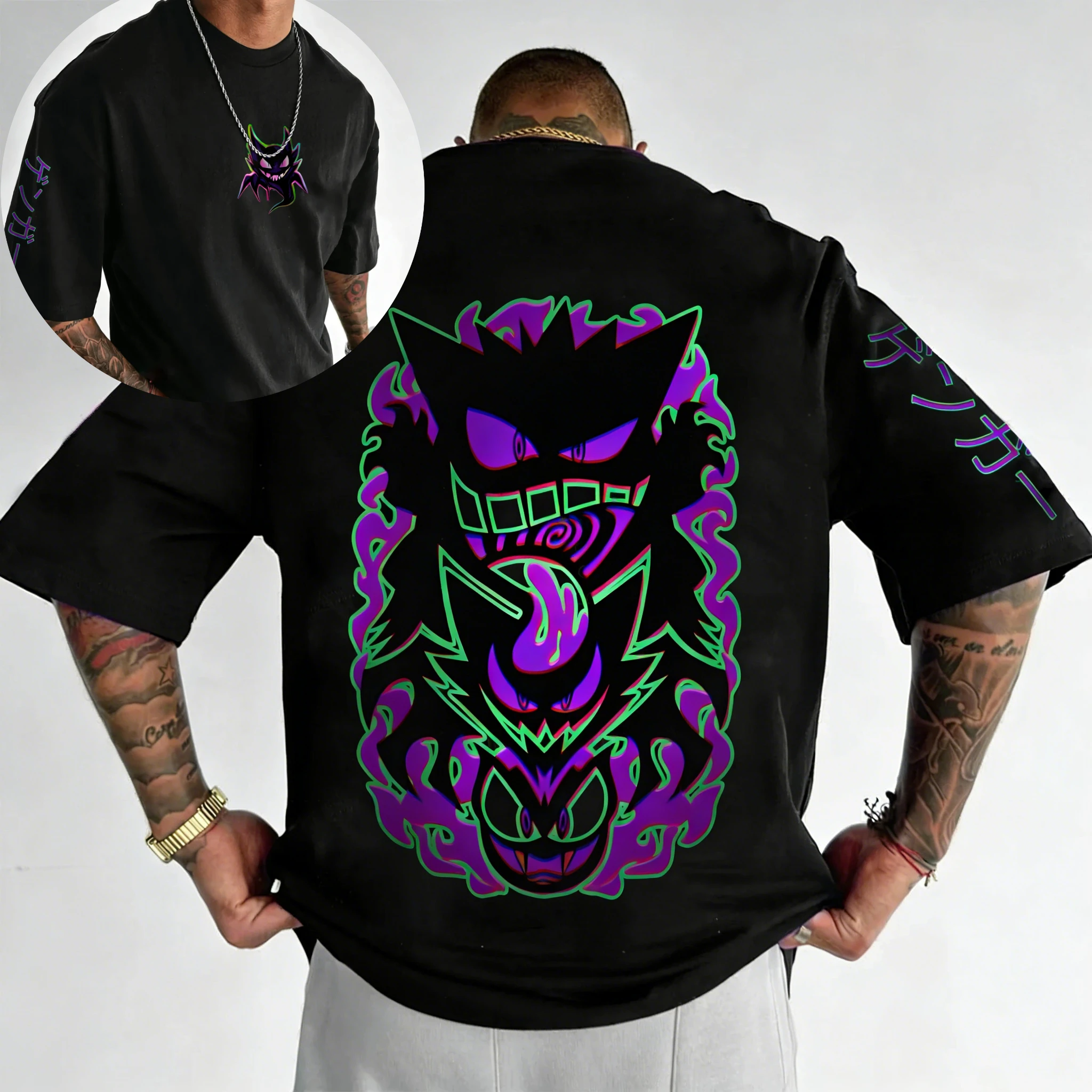 

Футболка с двусторонним принтом Покемон Пикачу, летняя детская футболка 2026 года, мужская спортивная одежда для тренировок и фитнеса на открытом воздухе