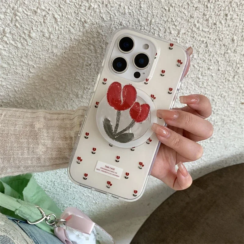 Porta telefono magnetico con simpatico supporto per fiori in cartone animato adatto per iPhone 17 16 Samsung S25