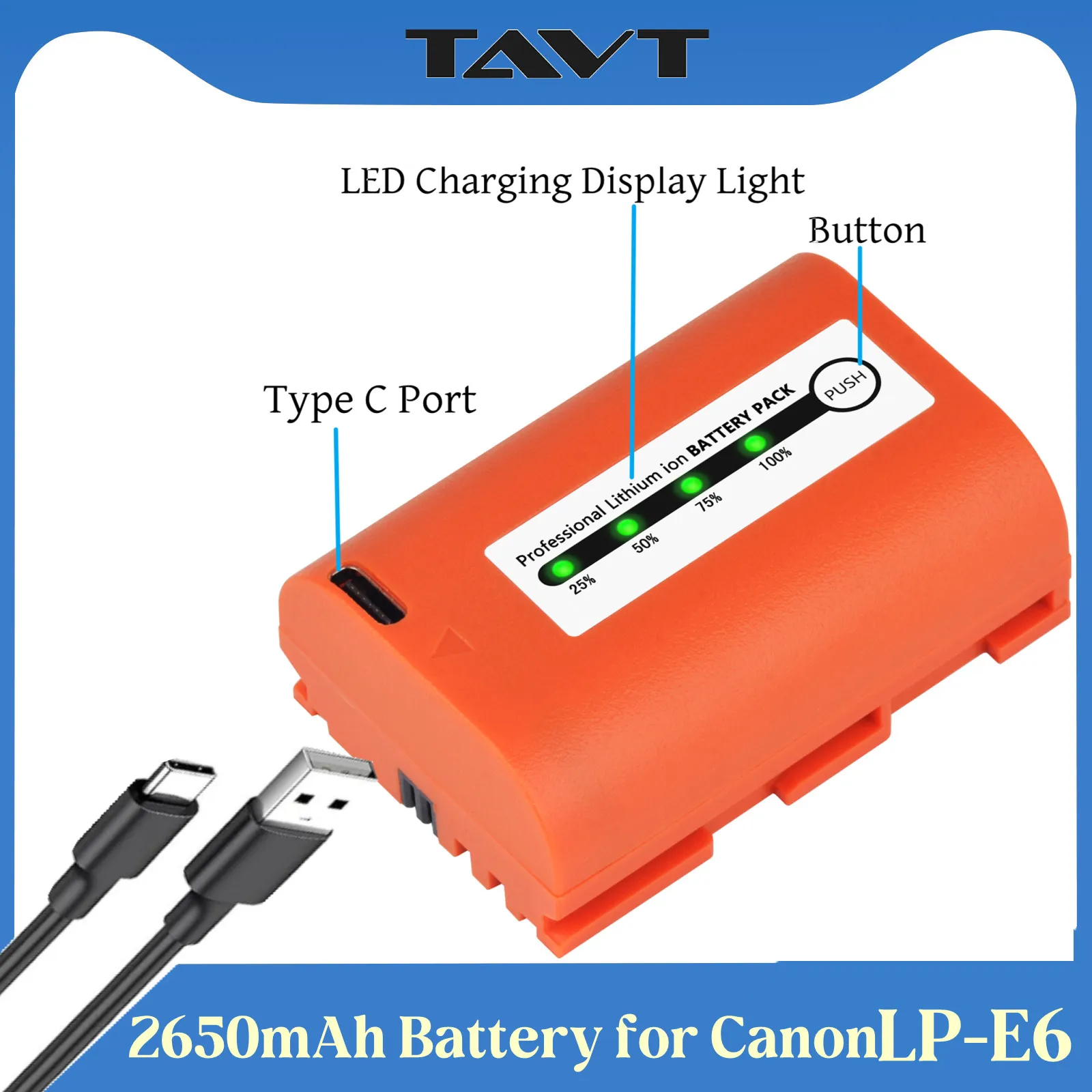 LP-E6 LP-E6NH Rechargeable Battery with Type-C Input for Canon EOS R R5 R6 90D 60D 70D 80D 5D IV 6D 7D mark II 6D Mark II